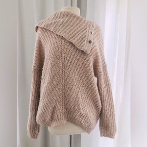 Beige/Tan Jennifer Lopez Sweater with Buttoned Collar